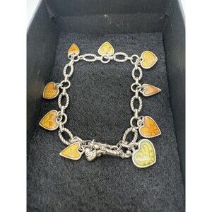 Brighton Piccadilly Heart Charm Toggle Bracelet Silver Tone Enamel Mixed Charms